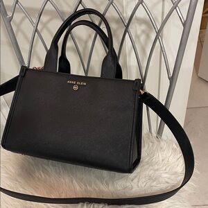 Anne Klein Black Satchel with Gold Logo Detail